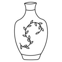 chinois céramique vase avec peint branches feuilles vecteur