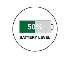 50 pour cent batterie niveau. conception batterie pourcentage, Puissance de téléphone intelligent et mobile dispositifs vecteur