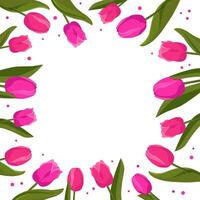 printemps carré Cadre avec rose tulipes pour mots et texte. vecteur Contexte modèle avec fleurs pour conception, salutation carte, bannière, conseil, prospectus, vente, affiche