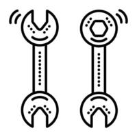 deux clés, noir ligne vecteur icône, le fer clés pictogramme, double Tournevis signe, clé symbole
