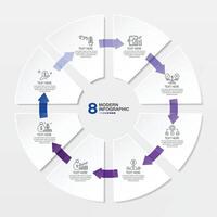 bleu Ton cercle infographie avec 8 pas, processus ou options. vecteur