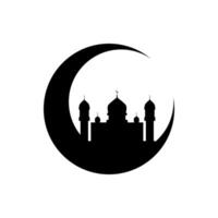 mosquée croissant lune silhouette. eid mubarak salutation carte. croissant lune avec mosquée silhouette. Ramadan kareem conception élément pour musulman communauté Festival ou vacances. islamique symbole vecteur