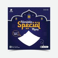 Ramadan kareem iftar nourriture menu social médias Publier conception. super délicieux Ramadan nourriture menu la toile bannière modèle vecteur