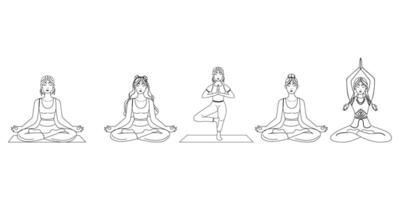 ensemble contour de femme séance dans yoga pose vecteur