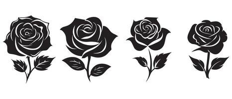 Rose icône noir silhouette sur une blanc Contexte. vecteur illustration.