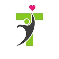 santé se soucier logo sur lettre t aimer, cœur symbole. charité logotype vecteur