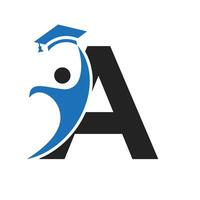éducation logo sur lettre une avec l'obtention du diplôme chapeau icône. l'obtention du diplôme symbole vecteur
