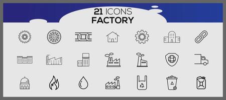 usine icône paquet, avec contour icône style. industriel bâtiments plat icône ensemble. les plantes et des usines autocollants icône ensemble. vecteur