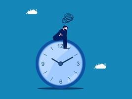 manquer de de motivation. stressé homme d'affaire séance sur travail l'horloge vecteur