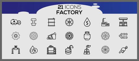 usine icône paquet, avec contour icône style. industriel bâtiments plat icône ensemble. les plantes et des usines autocollants icône ensemble. vecteur