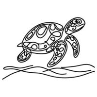 continu un noir ligne main dessin tortue Marin animal griffonnage vecteur illustration sur blanc