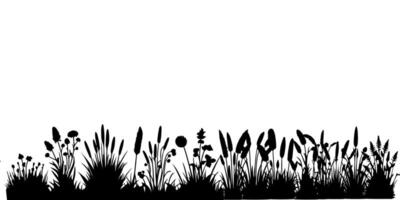 horizontal noir herbe terre silhouettes. cultivé pelouse vecteur illustration sur blanc Contexte avec copie espace pour texte