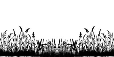 horizontal noir herbe terre silhouettes. cultivé pelouse vecteur illustration sur blanc Contexte avec copie espace pour texte