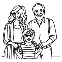 continu un noir ligne art dessin content famille père et mère avec enfant griffonnages style vecteur illustration sur blanc