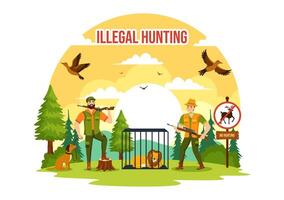 illégal chasse vecteur illustration par tournage, prise sauvage animaux et les plantes à vendre dans plat dessin animé Contexte conception