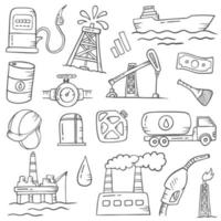 industrie pétrolière et gazière doodle collections de jeux dessinées à la main avec un style de contour noir et blanc vecteur