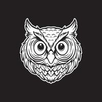 hibou tête art noir et blanc main tiré des illustrations vecteur