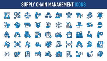ensemble de Icônes en relation à la fourniture chaîne gestion, valeur chaîne, la logistique, livraison, fabrication, Commerce. icône collection. vecteur illustration.