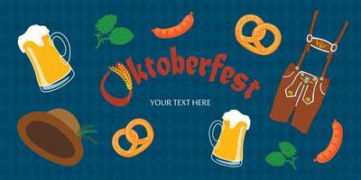 vecteur bannière de oktoberfest avec bretzels, Bière des tasses etc