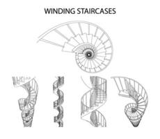 vecteur ensemble de 3d spirale enroulement escaliers