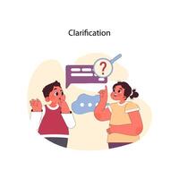 clarification concept. confus garçon cherche réponses tandis que utile fille points vecteur