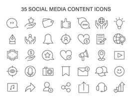 social médias contenu Icônes ensemble. tableau de numérique engagement et réseau interaction Icônes. vecteur