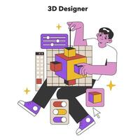 3d designer façonner numérique réalités. plat vecteur illustration.