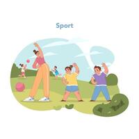 Jardin d'enfants des sports journée. plat vecteur illustration