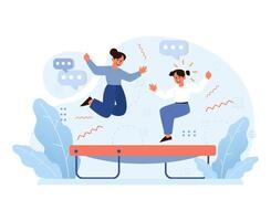 joyeux copains sur une trampoline. plat vecteur illustration