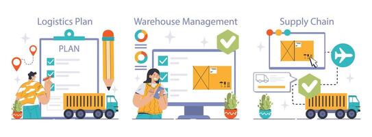logistique et la fourniture chaîne la gestion ensemble. plat vecteur illustration