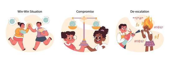 conflit résolution ensemble pour les enfants. plat vecteur illustration