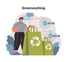 greenwashing concept. critique évaluation de respectueux de la nature réclamations. vecteur