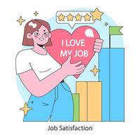 emploi satisfaction. femelle affaires personnage en portant une cœur l'amour mon emploi. vecteur