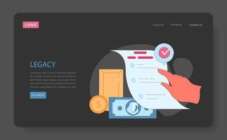 héritage foncé ou nuit mode la toile, atterrissage. une main finalise une héritage document vecteur