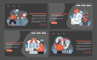 vente au détail profit plan la toile ou atterrissage. mettant en valeur dynamique tarification, piloté par l'IA Les données analyse. vecteur