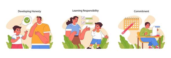 enfant responsabilité ensemble. plat vecteur illustration