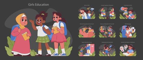 les filles éducation ensemble. plat vecteur illustration