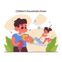 enfant Faire Ménage corvées. formation de votre enfant responsabilité. vecteur