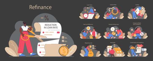 refinancer processus foncé ou nuit mode ensemble. prêt taux réduction à prêteur vecteur