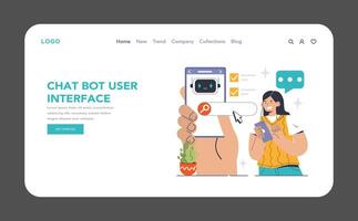 bavarder bot utilisateur interface la toile ou atterrissage. femme interagit avec numérique vecteur