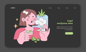 joyeux femme profiter cannabis. plat vecteur illustration.