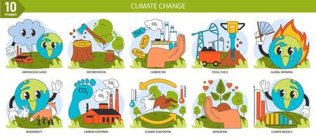 climat changement nuit ou foncé mode ensemble. planète Température en hausse vecteur