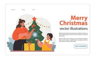 gens célébrer Noël la toile bannière ou atterrissage page. de bonne humeur famille vecteur