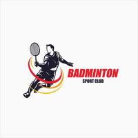 moderne passionné badminton joueur dans action logo vecteur