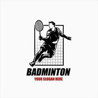 saut smash badminton silhouette création de logo vecteur