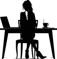 ai généré silhouette Bureau bureau avec portable et café avec femmes travail à l'intérieur vecteur