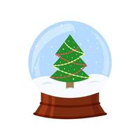 boule de neige avec sapin décoré. élément de conception de vacances d'hiver isolé. illustration vectorielle.