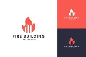 création de logo d'espace négatif de bâtiment d'incendie vecteur