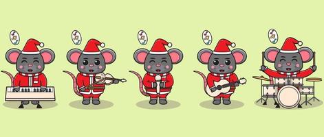 Vector illustration of cute mouse santa claus jouer d'un instrument de musique