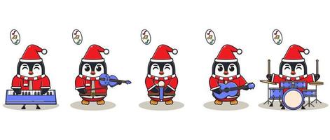 Vector illustration of cute penguin santa claus jouer d'un instrument de musique